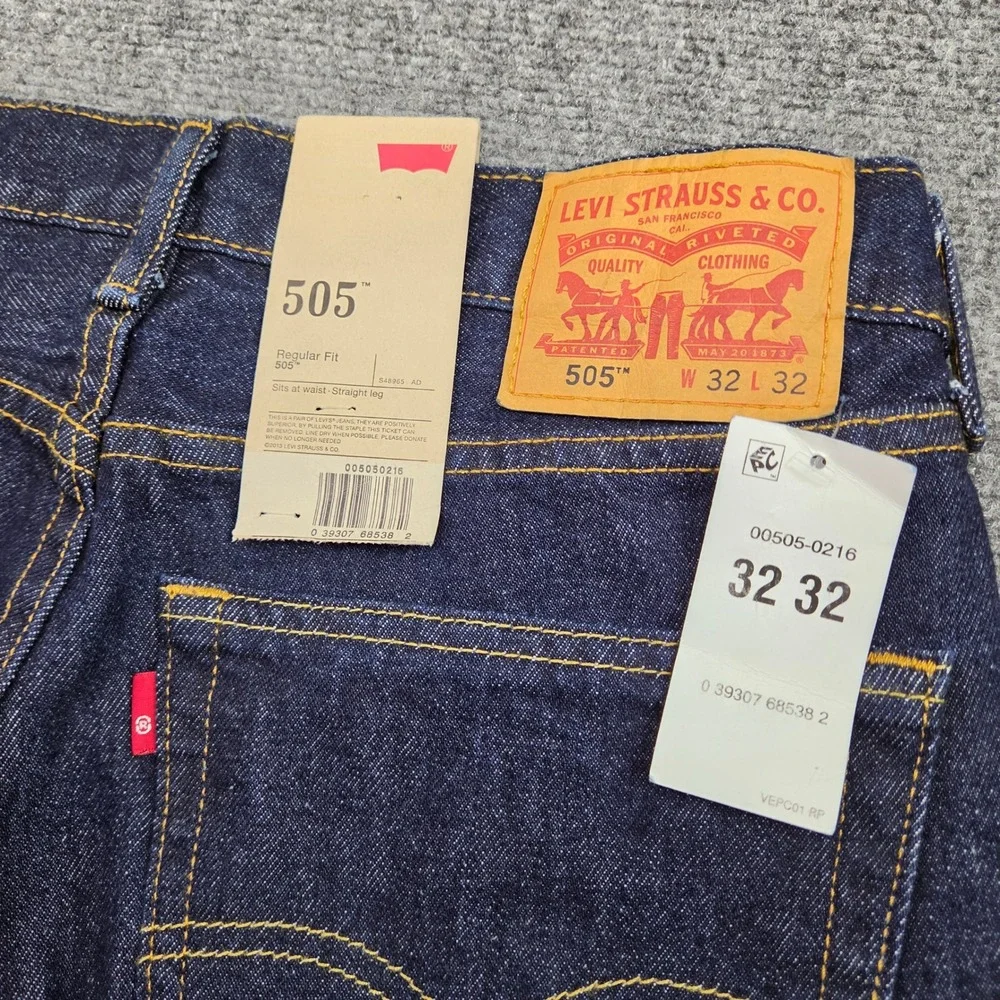 Levis 505 Jeans Mens 32x32‎ Dark Indigo Regular Fit Straight Leg Deadstock Denim